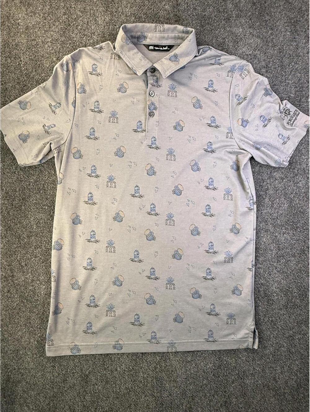 Travis Mathew Polo Shirt Mens Medium Gray Forsgate Country Club Pineapple Golf